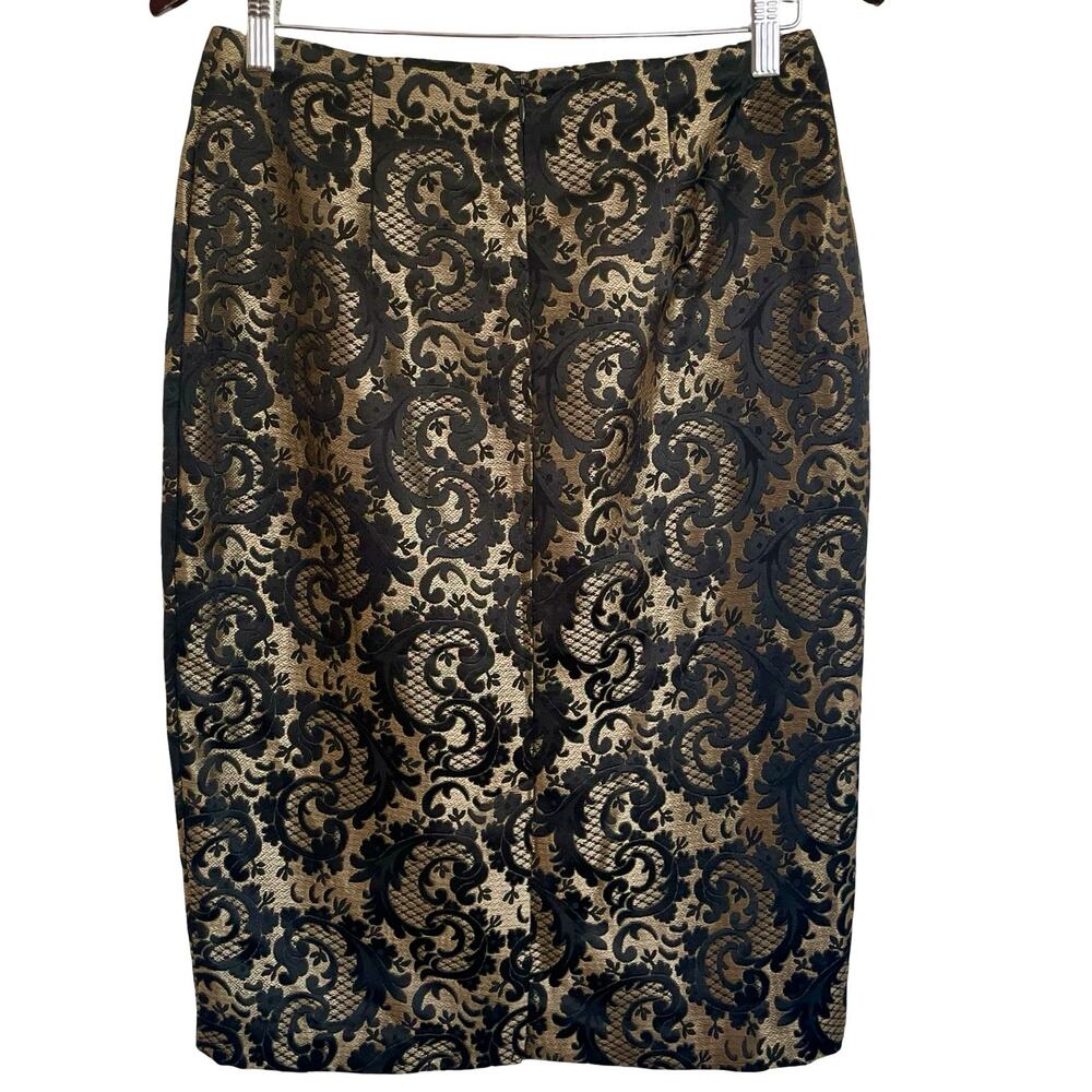 Worthington Black & Gold Paisley Jacquard Pencil Skirt Midi Length Size 8 Y2K